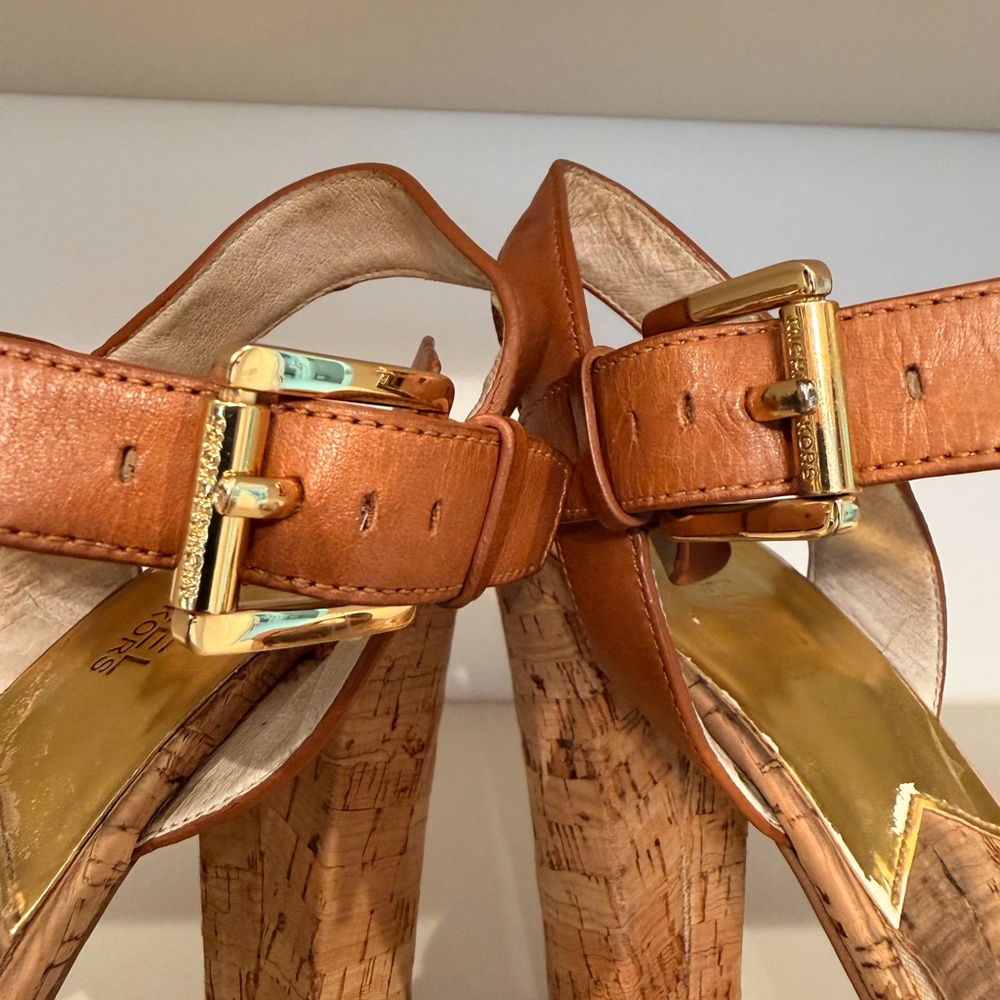 Michael Kors Cognac Leather Cork Platform Heels - Picture 13 of 13